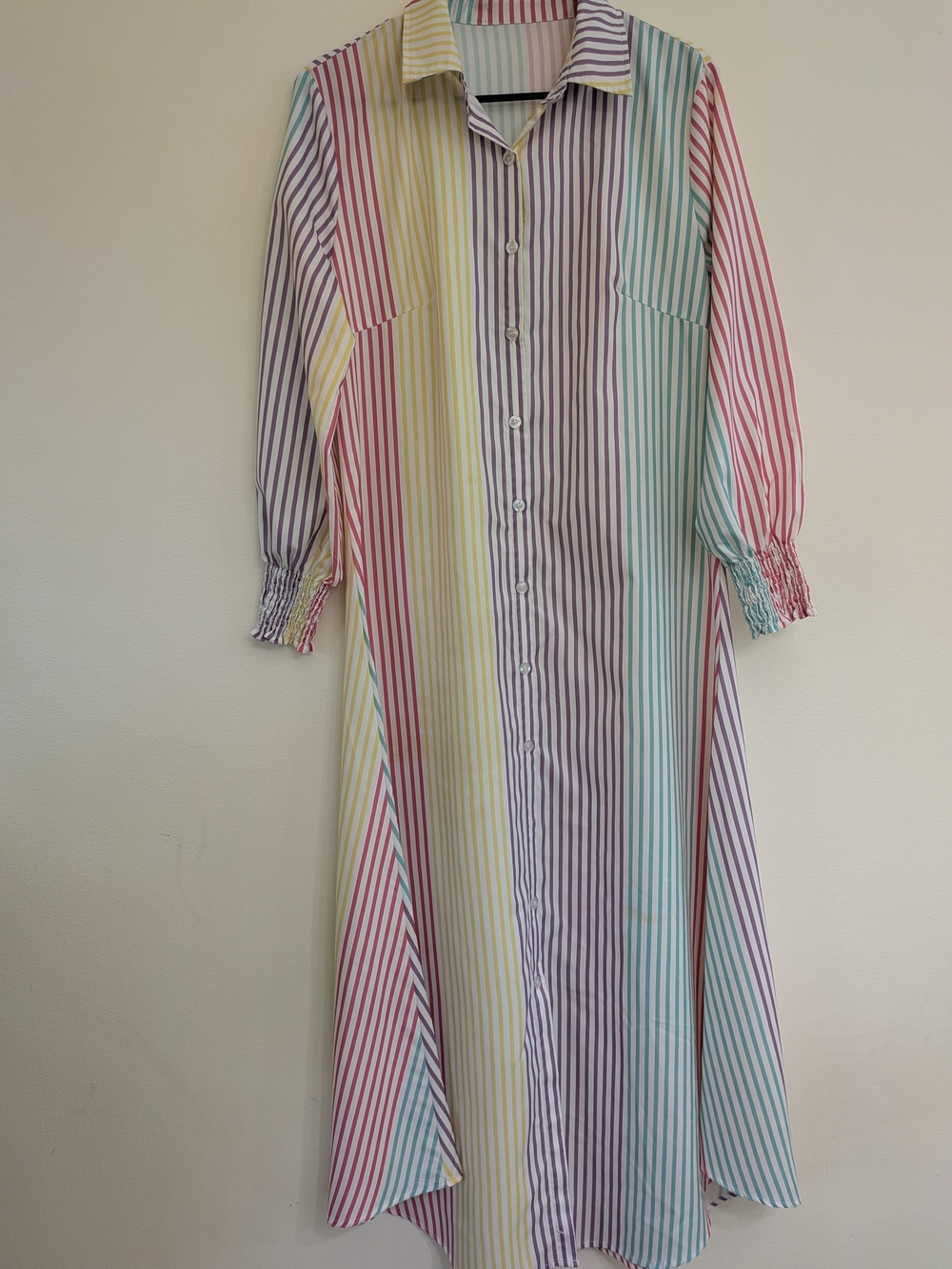 Comfortable Womens Rainbow Strip Pastel Button- Up Front Maxi Dress - Picture 4 of 10